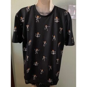 Halloween Black, Skeletons & Pumpkins Men's Shirt Size M New